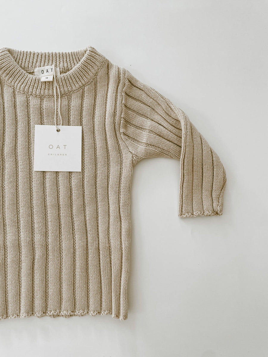 【0/6M~1/2Y】Ribbed Knit Sweater 'Oat' – Little Troupe